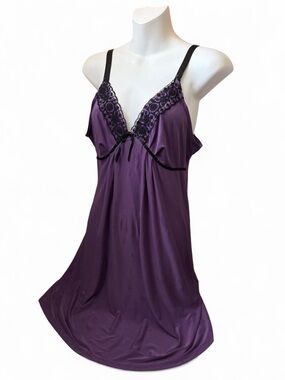 Purple Lace-Trim Sleep Chemise with Black Accents